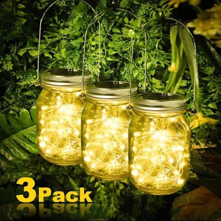 3 solcellelamper til haven, LED solglasflaske, solglasflaske lys, glasfe-lamper, udendørs, fest, væg, solglas