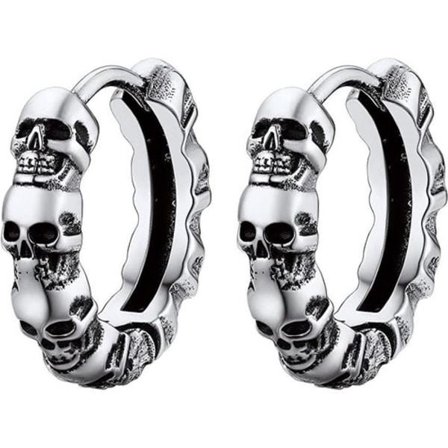 Hengende hodeskalle ørepynt for menn / Kreolskalle i stål / gullbelagt / svart farge