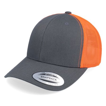Yupoong - Grijs trucker Cap - Charcoal/Neon Orange Trucker @ Hatstore
