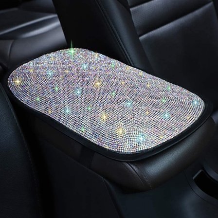 Bling Car Armrest Cover Luster Crystal Car Center Console Cover Protector Universal Auto Arm Rest Cushion Pads Car Interior Decor Accessories (AB)