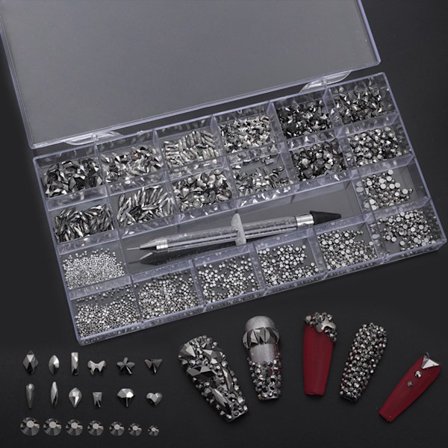 Oregelbundna Rhinestones Flatback Nail Jewels 3D-dekorationer Diamantliknande stenar Gems Set för Nail Art DIY Flat Strass