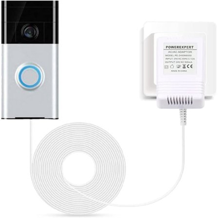 Dørklokke Transformer, 24v/500ma Dørklokke Strømforsyning Transformer Kabel Kompatibel Med Ring Videodørklokke, 8m (315") Kabel (hvid)