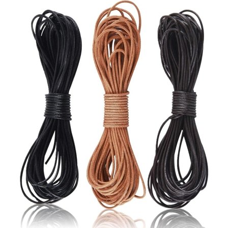 3 ruller læderbånd til smykkefremstilling: Runde læderbånd i ko-læder i forskellige farver