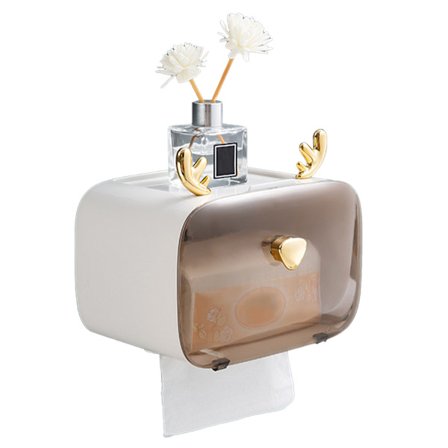 Vandtæt toiletrulleholder søde stang gevirer gennemsigtigt vindue justerbar vægmonteret tissueboksholder hvid