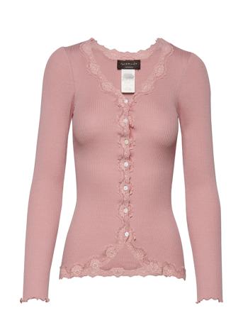 Silk Cardigan W/ Lace Stickad Tröja Cardigan Rosa Rosemunde
