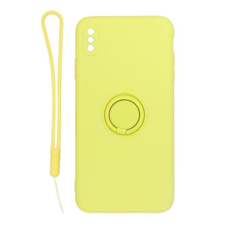 iPhone XS Max Silikonskal med Ringhållare och Handrem - Gul