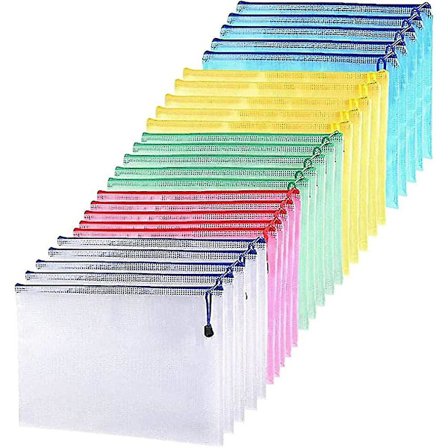 A4-kokoinen asiakirjakansio - 25 kappaletta vetoketjutasku muovinen vetoketjupussi verkkoasiakirjakansio Din