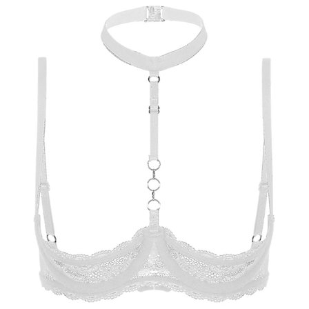 Naisten 1/4 kupin kaarituelliset rintaliivit halterneck O-renkaalla läpinäkyvää pitsiä push-up rintaliivit alusvaatteet avoimet rintaliivit Xinmu