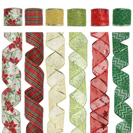 6-pak julebånd - forskellige mønstre, ternet, skinnende, stribet, transparent