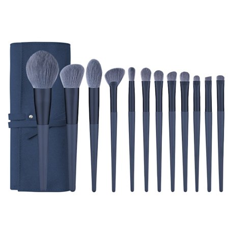 Skönhetsverktyg 10 sminkborstar, rökblå borste + väska