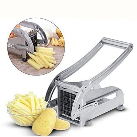 Pommes frites - Pommes frites skærer i rustfrit stål - Kartoffelpresser med 1 skæreindsats - Frugt-, grøntsags- og osteskærer tåler opvaskemaskine - 