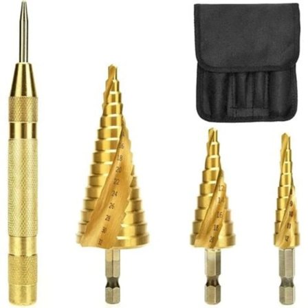 Trinnbor, koniske trekantede titanbor for metall, stål, tre, messing, 4-12/4-20/4-32 mm - 4 deler