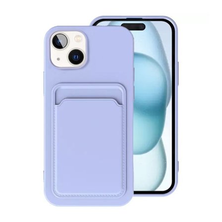 iPhone 15 Mobilskal Silikon med Korthållare - Lila