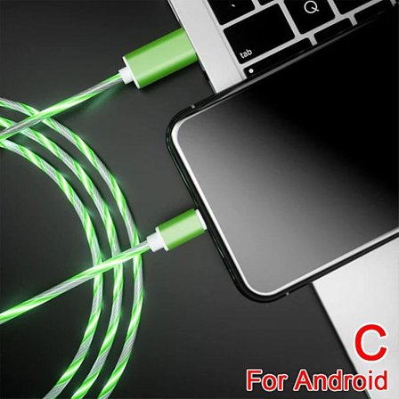 Android/TypeC Hurtigladekabel LED Lysende Glødende Flytende USB-kabel Fargerik