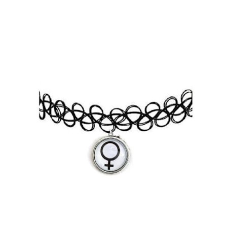 Choker Feminist Feminism Halsband Tattoo Svart/Vit