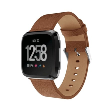 Fitbit Versa klockarmband litchi textur genuin läder reglerbart - Brun