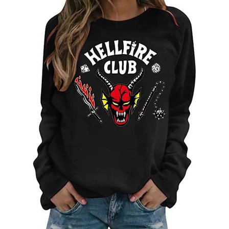Unisex Hellfire Club Stranger Things T-shirt Dame/Herre Langærmet Top Sort L