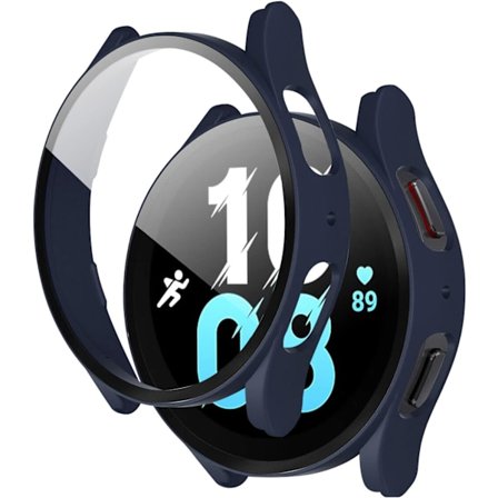 Galaxy Watch 6 Etui med Skærmbeskytter, Overordnet Beskyttende Hårdt PC Cover Indbygget Hærdet Glas Skærmbeskytter Bumper (Blå, 40mm) Blå Ur