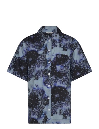 Monki Oversized Short-Sleeved Cotton Poplin Shirt - Blue - XXS
