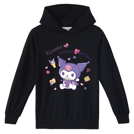 Kid Girl Kuromi Langarmet Genser Genser Jumper Genser Topper Kappa Svart