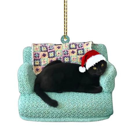 Julgran Söt svart katt hängande hänge akryl julgran prydnad dekoration style 1