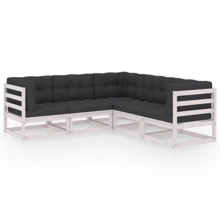 Vidaxl Loungegrupp Med Dynor 5 Delar Massiv Furu Vit