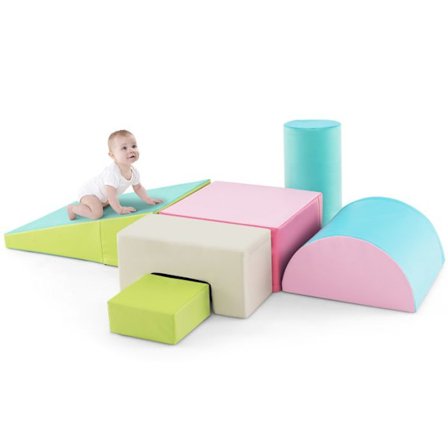 6 kpl Lasten EPE vaahtomuoviset rakennuspalikat COSTWAY - PU-päällinen - Motorinen radan este - Läpinäkyvä sulkeminen - Erilaiset muodot - Vihreä