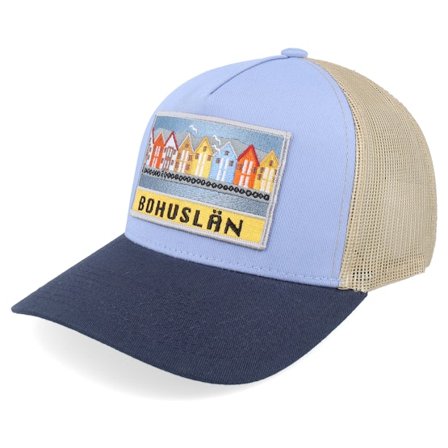 Wild Spirit - Beige trucker Keps - Swedish Bohuslän Landscape Sky Blue/Khaki/Navy A-Frame Trucker @ Hatstore