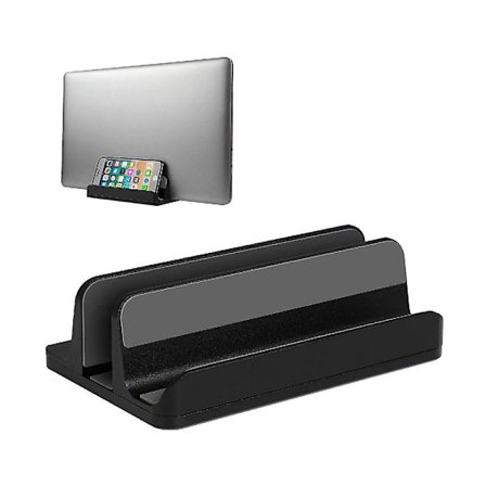 Kannettava tietokoneen pystysuora työpöydän jalusta, 2-in-1-kaksoisteline, säädettävä, tilaa säästävä, musta