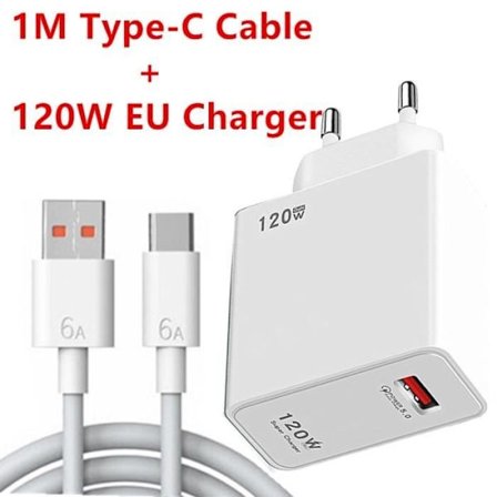120W QC 5.0 USB Snabbladdare, Quick Charge 5.0, för iPhone Huawei Samsung Xiaomi 6 8 Redmi Phone - EU-laddare och kabel