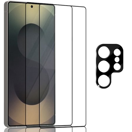 2-Pack Samsung S25 Ultra Näytönsuoja & 1-Pack linssinsuoja - Karkaistu Lasi 9H - Super laatu 3D