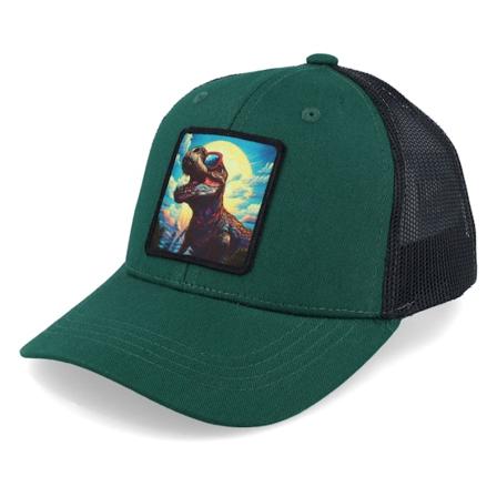 Kiddo Cap - Vihreä trucker Lippis - Kids T-rex With Sun Glasses Dark Forest/Black @ Hatstore