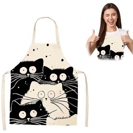 Vanntett forkle, 50 x 70 cm, linstoff, morsomt dameforkle, katteforkle, egnet for hjemmekjøkken, kafeer