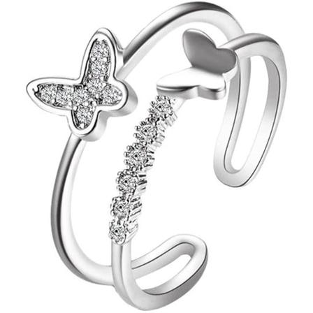CZ Butterfly 925 Sterling Sølv Ring til Kvinder Piger Krystal Løfte Statement Stacking Udvidbar Åben Ringe Justerbar Hånd Valentinsgaver