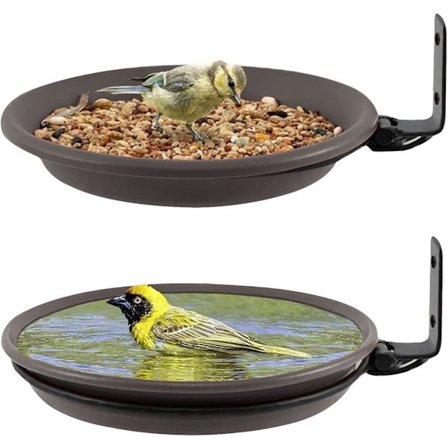 2-delad väggmonterad fågelmatare, fågelbad för trädgård, staketfågelmatarbricka, däckfågelmatarbricka, lockar vilda fåglar