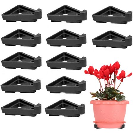 12 stk. Blomsterpottefødder Usynlige Trekant Plantepotte Fødder Plast Åndbare Potteforhøjere Løftere Blomsterstøtte (Sort)