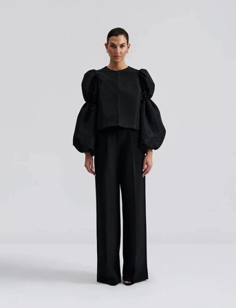 Malina Zoey Double Pouf Sleeve Blouse - Black - S