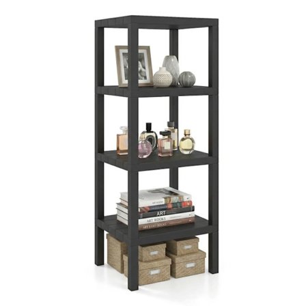 COSTWAY 4-tasoinen Itsekantava Hyllykaluste, PP-säilytysjärjestelmä Kylpyhuoneeseen, Keittiöön, Olohuoneeseen, Pyykkitupaan, Musta