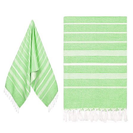 180 * 90CM Stor bomullsstrandhandduk - Lätt, mjuk och absorberande Fouta-strandhandduk för strandresor, bastu, mark, grön