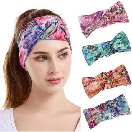 Bred Boho Hovedbånd Elastisk Knude Hovedbånd Blomster Tryk Hoved W