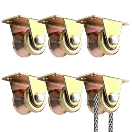 6 stk. løfteblokk, V-sporhjul, skinnevalseport skyvekompatibel med tau stål tau etc.