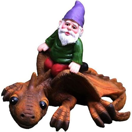 Havegnomstatue Gnom der Rider på Drage Dinosaur Resin Statue Mikrolandskab Dukke Miniature Ornament