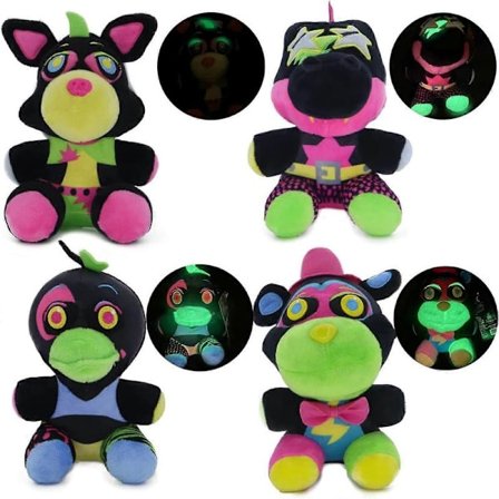 Selvlysende kosedyr, svart lys kosedyr, 4 gyldne bjørnefigurer, samleobjekter for barn og fans