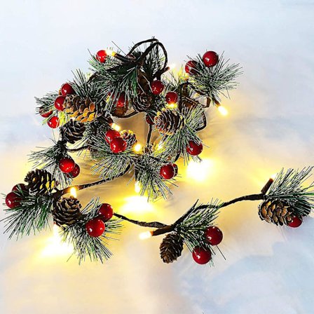 Juleguirlandelys 6,56ft Ferielys Girlande Gran Guirlande Lys Med Røde Bær Opgraderet Batteridrevet Girlande Med Led Lys Julepynt