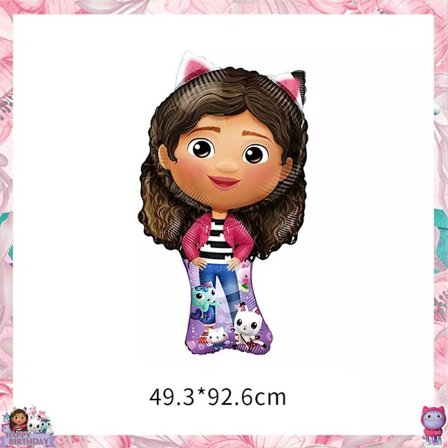 Gabby Dollhouse Födelsedagsfest Tillbehör: Rosa Gabby Katt-muggar, tallrikar, servetter, ballonger, bakgrund-FA-