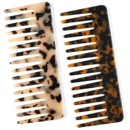 Udredningskamme, 2-pak Stor Acetatkamme med Brede Tænder til Vådt og Tørt Hår, til Tykt Krøllet og Bølget Hår til Kvinder (Skildpadde, Elfenben)
