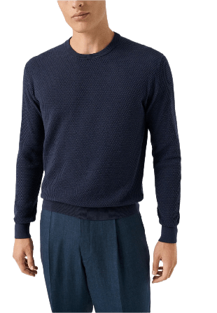 Eton Rundhalsad Strukturerad Stickad Tröja Tröjor Herr Blå L