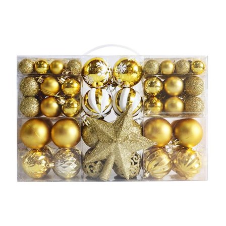 101 stk Gull Julekuler – Uknuselig Plastjulepynt