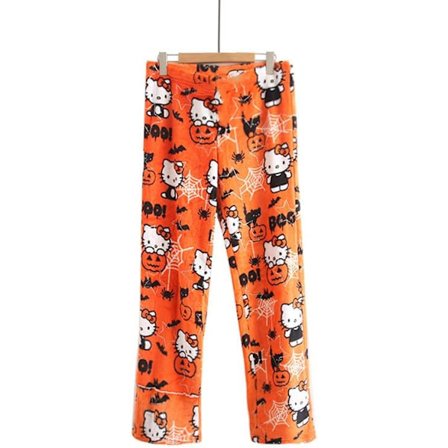 Søde tegneserie pyjamas bukser kvinder all over print flannel pyjamas jul halloween varm hjem sove graffiti bukser stil-2