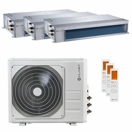 Condizionatore canalizzabile Clivet DUCT 2 trial split 9000+12000+18000 BTU inverter A+ unità esterna 12.3 kW